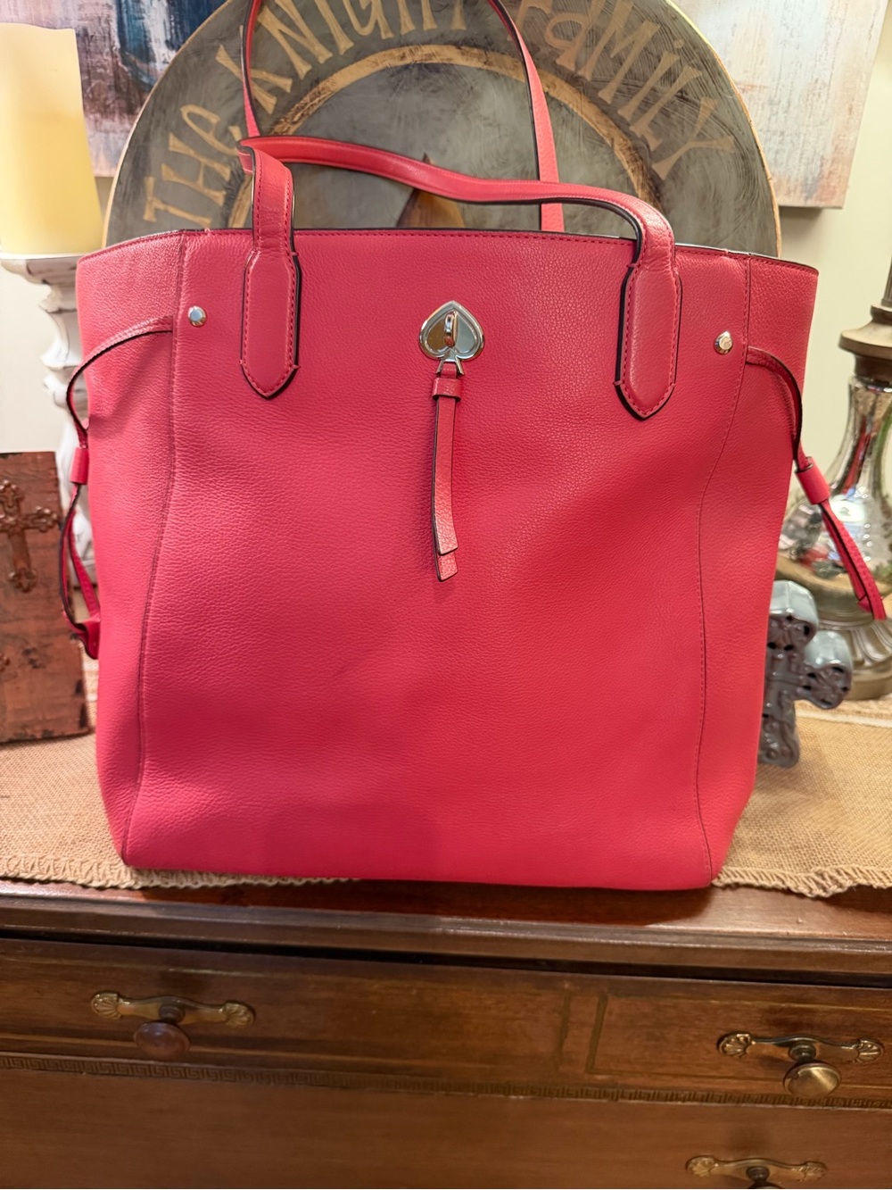 kate spade Hot Pink Pebbled Leather Tote with Heart Turnlock